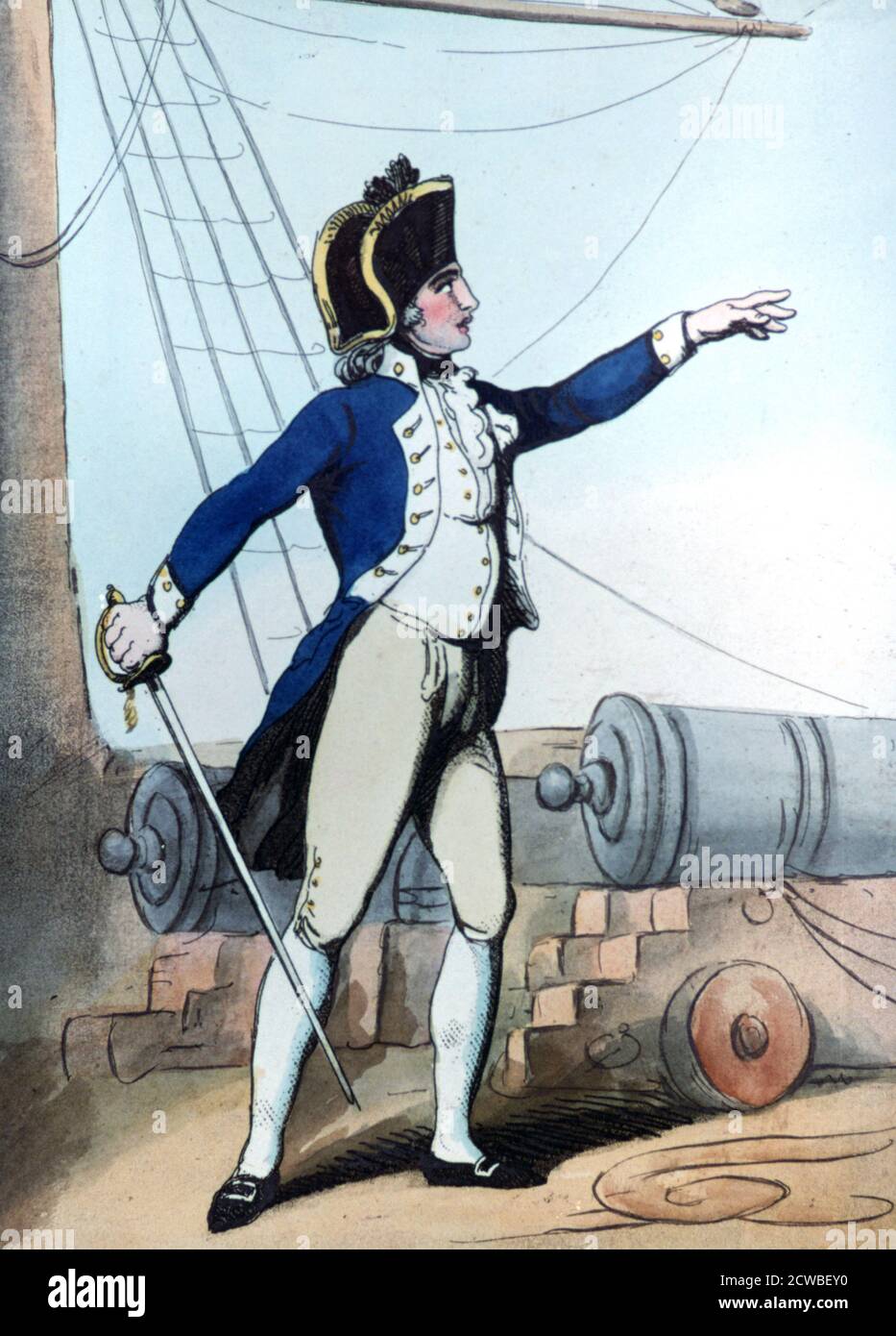 Lieutenant', 1799. Artista: Thomas Rowlandson. Thomas Rowlandson (1756-1827) è stato un artista e caricaturista inglese dell'epoca georgiana, noto per la sua satira politica e la sua osservazione sociale. Foto Stock
