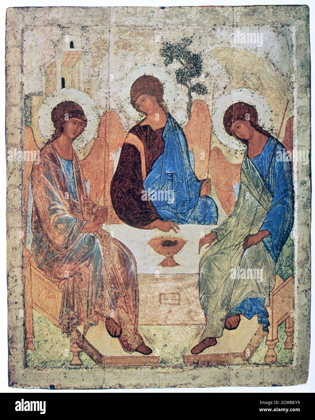 La Trinità di Roublev', c1411. Artista: Andrei Rublev. Andrei Rublev è considerato uno dei più grandi pittori medievali russi di icone e affreschi cristiani ortodossi. Foto Stock