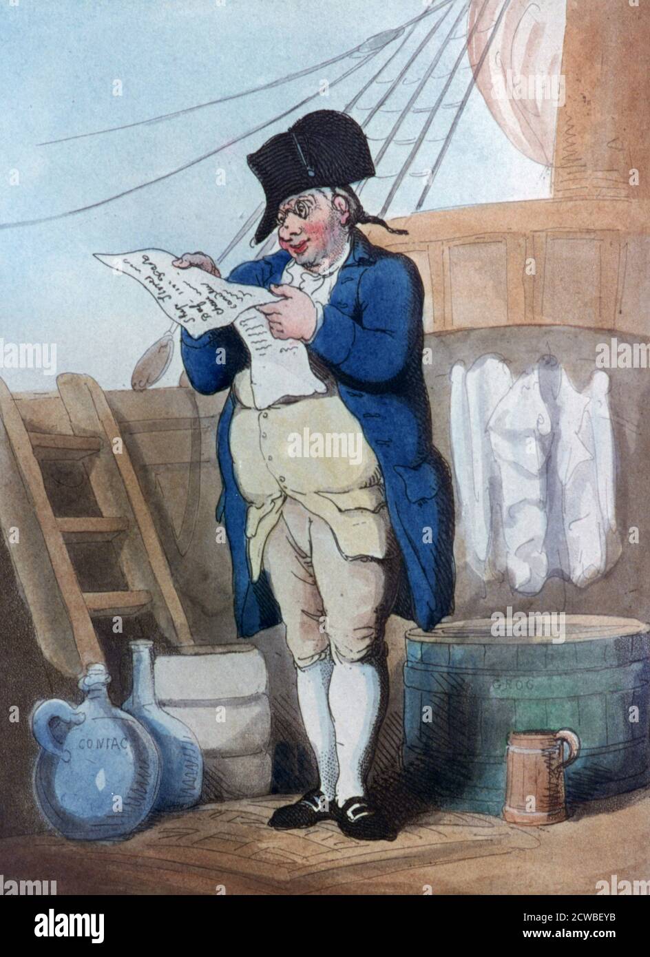 Ship's Stores Clerk', 1799. Artista: Thomas Rowlandson. Thomas Rowlandson (1756-1827) è stato un artista e caricaturista inglese dell'epoca georgiana, noto per la sua satira politica e la sua osservazione sociale. Foto Stock