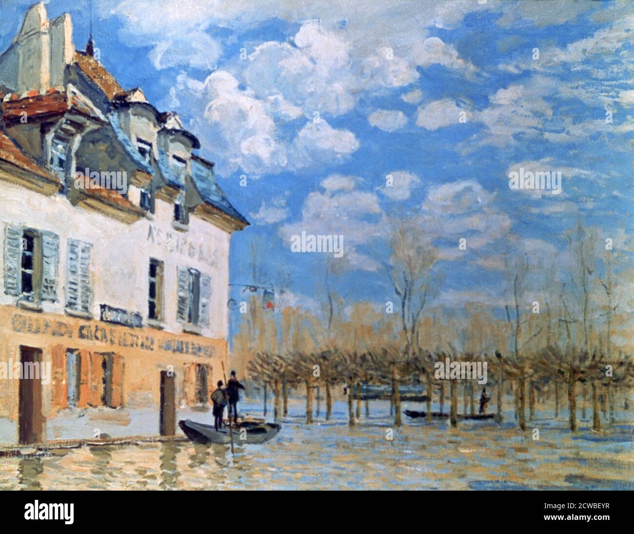 La barca nel diluvio, Port-Marly', 1876. Artista: Alfred Sisley. Alfred Sisley è stato un pittore britannico di origine francese e membro fondatore dell'impressionismo. Foto Stock