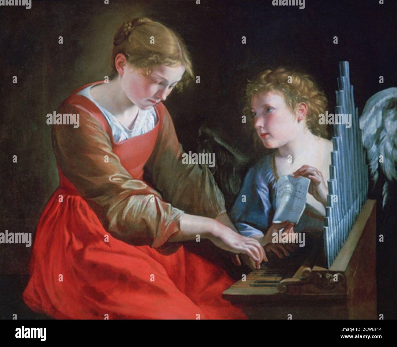Santa Cecilia e un angelo', c1617-1618 e c1621-1627. Artista: Orazio Gentileschi. Orazio Gentileschi (1563-1639) è stato un pittore italiano. Nato in Toscana, ha iniziato la sua carriera a Roma, dipingendo in stile manierista. Foto Stock