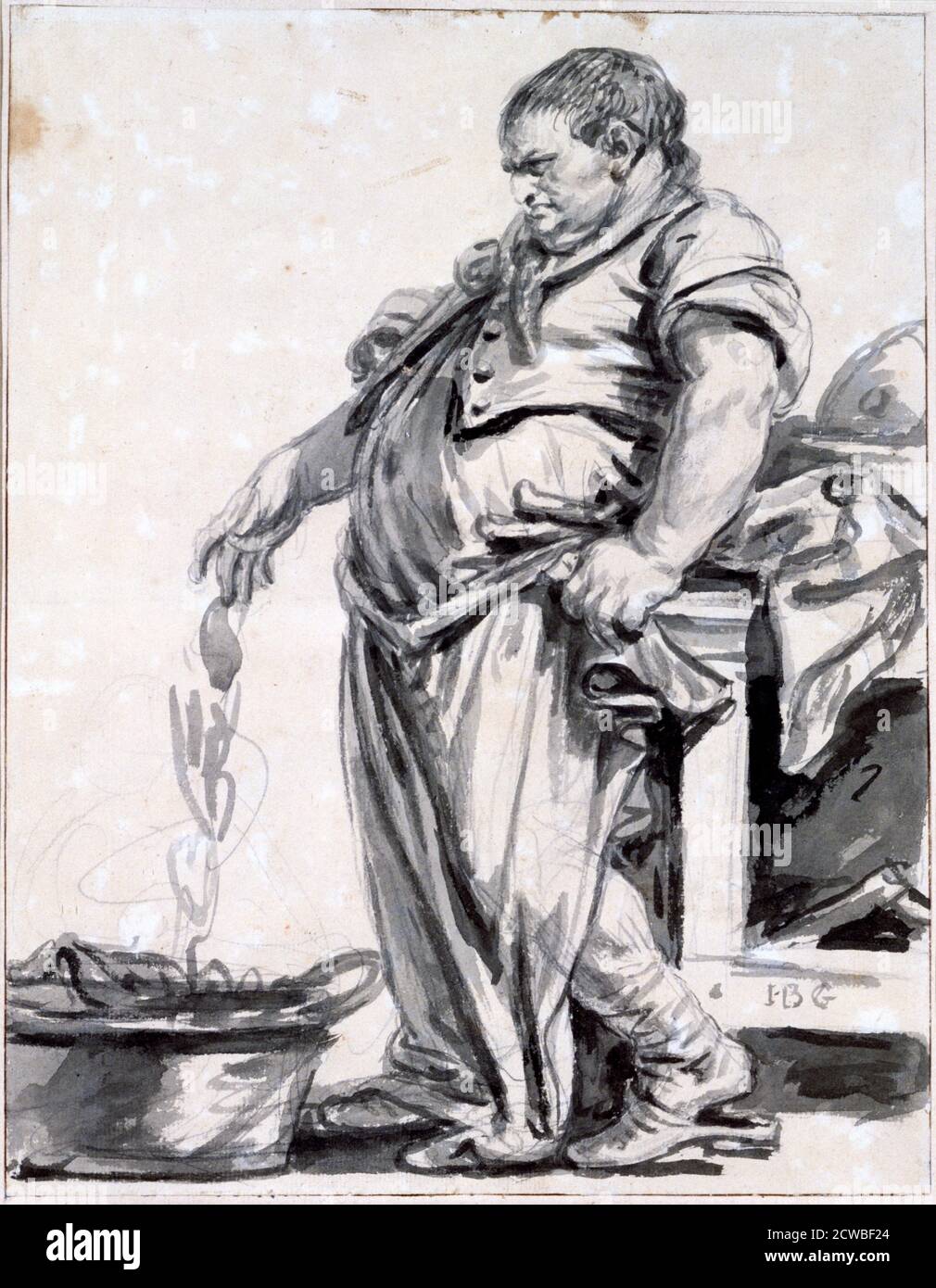 The Butcher', c1745-1805 artista: Jean-Baptiste Greuze. Jean-Baptiste Greuze (1725-1805) è stato un pittore francese di ritratti, scene di genere e pittura di storia. Foto Stock