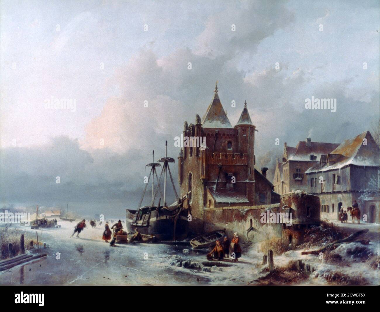 Frozen River', c1838-1907. Artista: Charles Henri Joseph Leickert. Charles Henri Joseph Leickert (1816-1907) è stato un pittore belga di paesaggi olandesi. Foto Stock