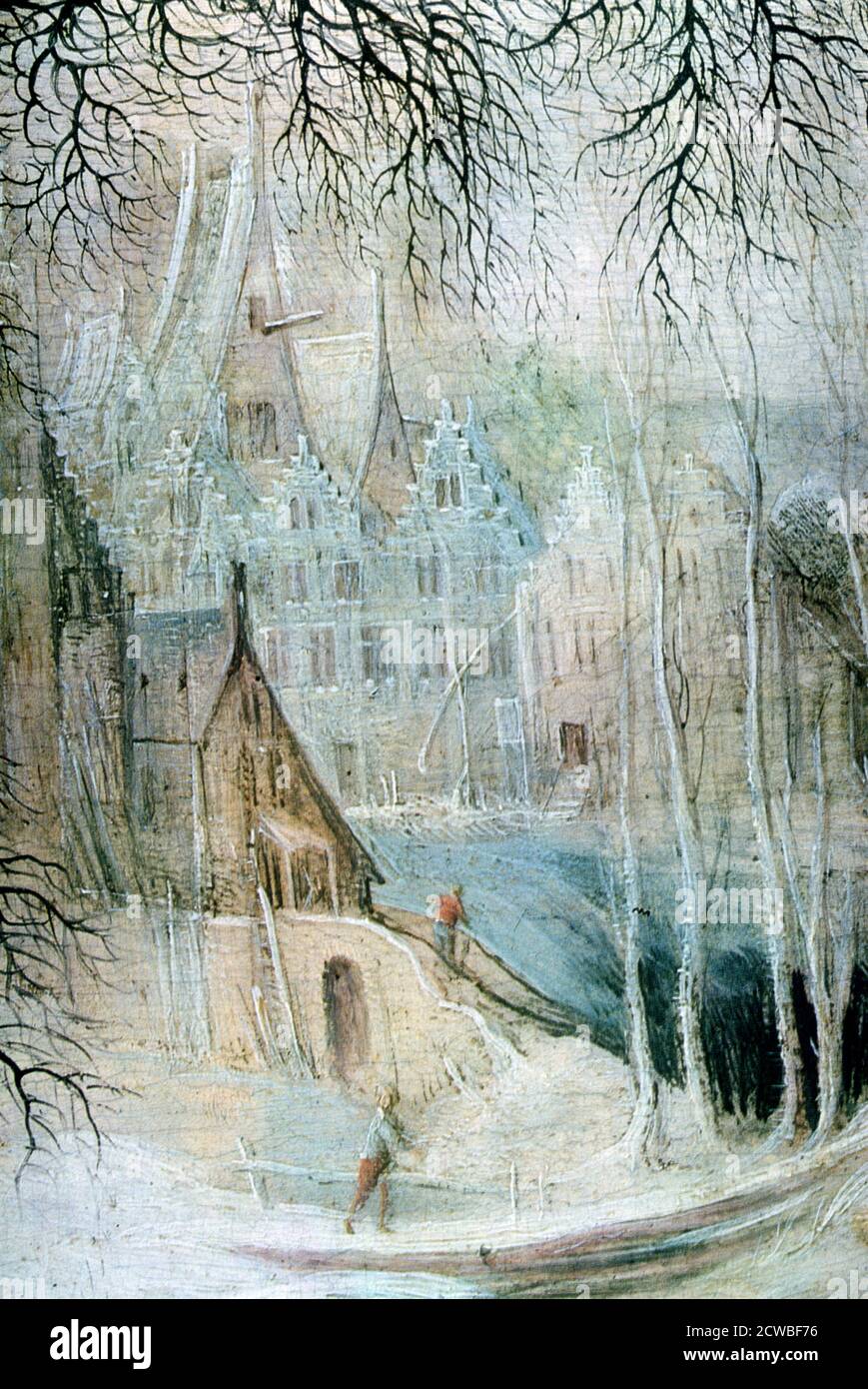 A Winter Landscape with a Woodcutter', (dettaglio), c1606-1656. Artista: Gysbrecht Leytens. Gysbrecht Leytens (1586-1656) è stato un pittore fiammingo specializzato in paesaggi invernali. Foto Stock