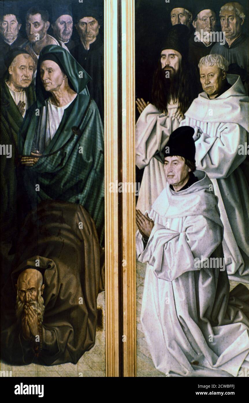 Pala d'altare di San Vincenzo, di Nuno Goncalves, 1460. Pannello delle frate (lato destro), pannello della pesca (lato sinistro). Dal Museu Nacional de Arte Antiga, Lisbona, Portogallo. Foto Stock
