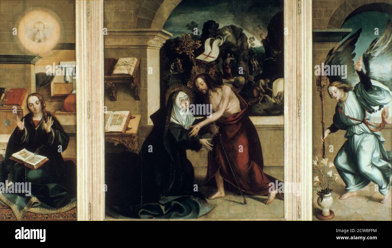 Apparizione di Cristo alla Vergine, 1531. Pannello centrale di un trittico, di Garcia Fernandes. Dal Museu Nacional de Machado de Castro, Portogallo. Foto Stock