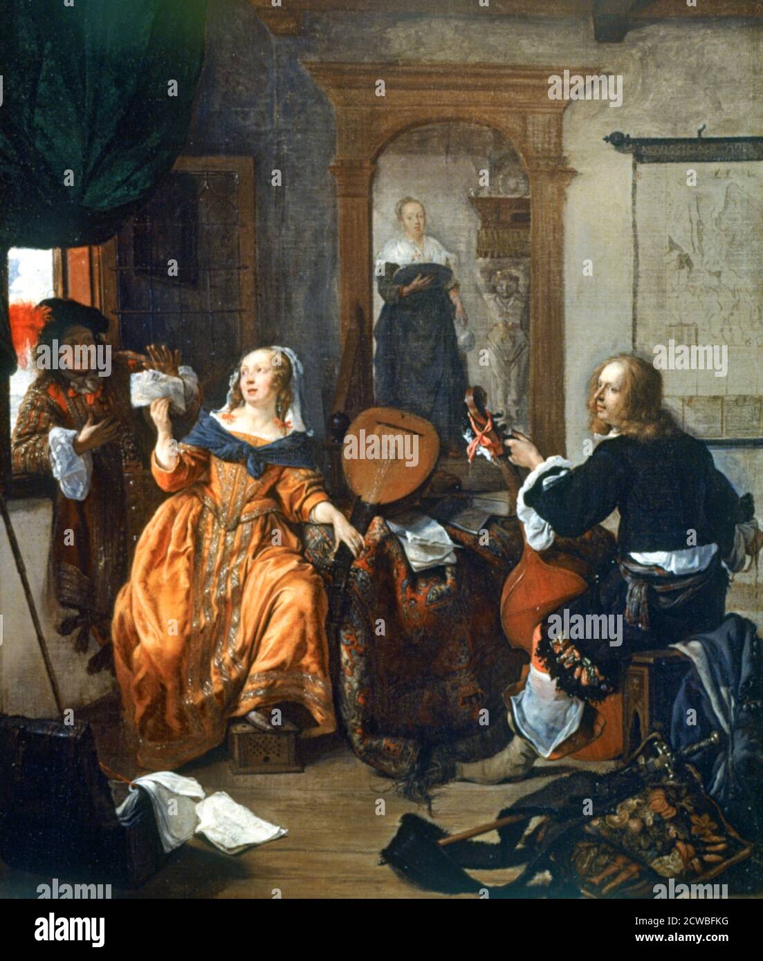 Un partito musicale', 1659. Artista: Gabriel Metsu. Metsu era un nativo di Leiden, dove era probabilmente un allievo di Gerard Dou. Metropolitan Museum of Art, New York. Foto Stock