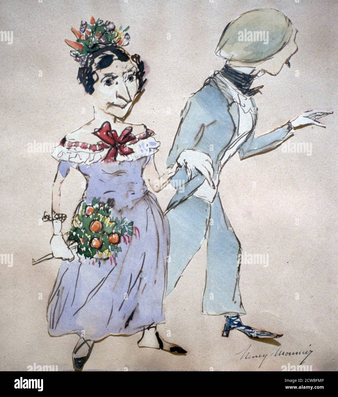 La coppia con il bouquet', c1825-1877. Artista: Henry Bonaventure Monnier. Henry-Bonaventure Monnier (1799-1877) è stato un drammaturgo, caricaturista e attore francese. Foto Stock