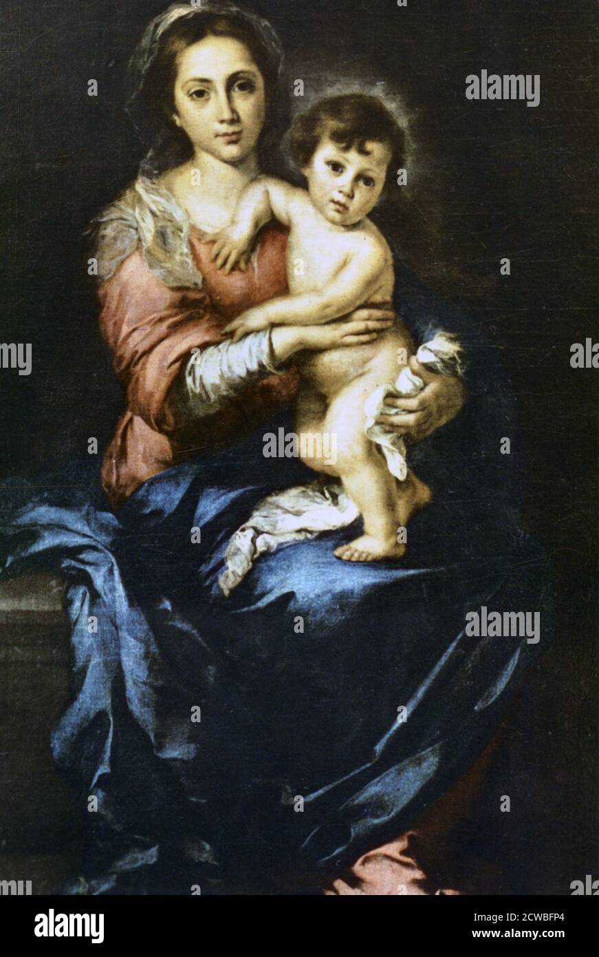 Madonna col Bambino, c1638-1682. Artista: Bartolome Esteban Murillo. Bartolome Esteban Murillo (1617-1682) è stato un pittore barocco spagnolo, meglio conosciuto per le sue opere religiose. Foto Stock