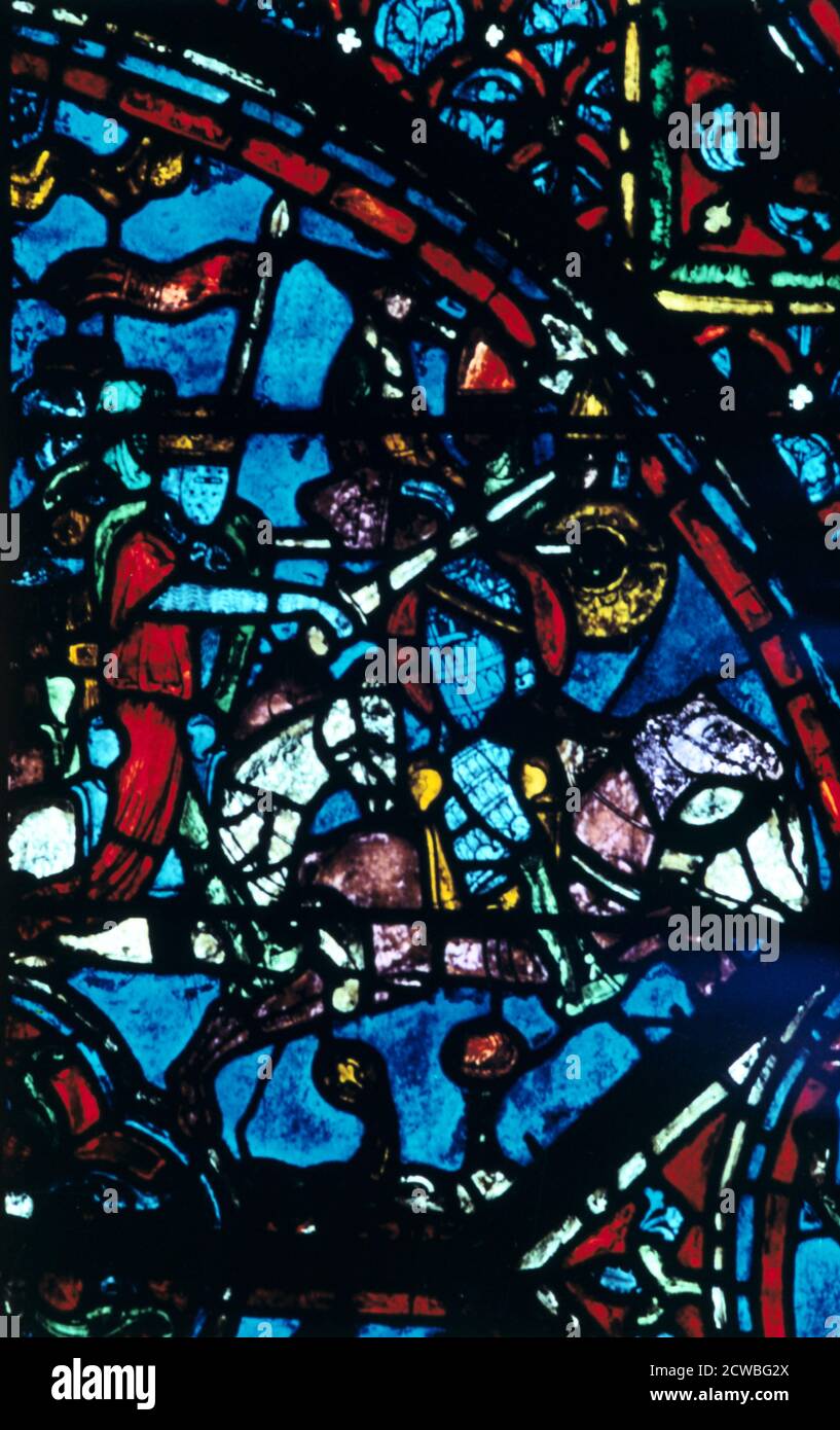 Carlo Magno battaglie dei Saraceni, vetrate, la cattedrale di Chartres, Francia, c1225. Dettagli dalla finestra di Carlo Magno. Foto Stock
