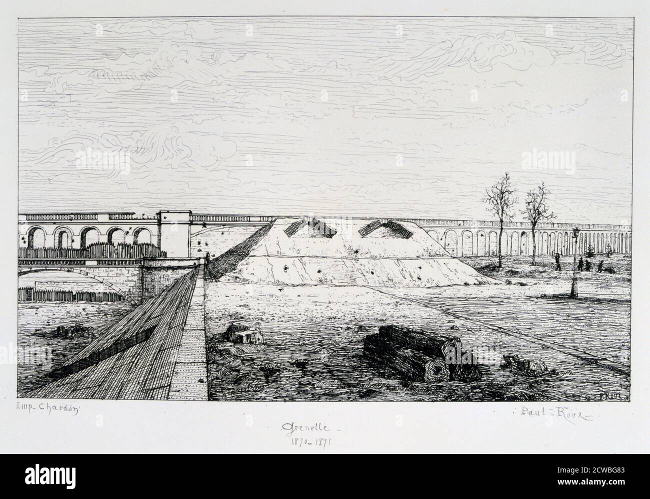 Grenelle, assedio di Parigi di Paul roux, 1870-1871. Dopo la disastrosa sconfitta dei francesi a Sedan e la cattura di Napoleone III, i prussiani circondarono Parigi il 9 settembre 1870. Il comandante francese, il generale Trochu, inizialmente optò per una difesa statica basata sulle fortificazioni della città, piuttosto che cercare di rompere l'accerchiamento prussiano. I prussiani, nel frattempo, non avevano intenzione di invadere la città, contando su un blocco per costringere la sua capitolazione. Alla fine i francesi hanno fatto diversi tentativi di rompere, ma tutti hanno avuto successo. La città ha tenuto fuori nonostante la carestia A. Foto Stock