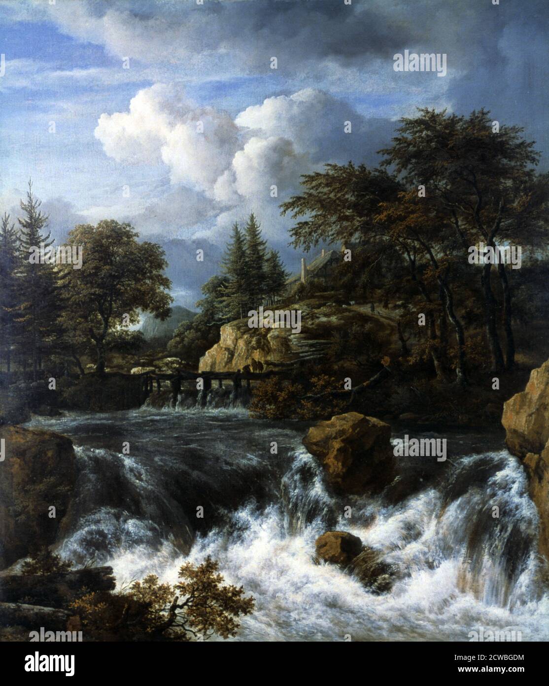 A Waterfall in a Rocky Landscape' di jacob van ruisdael , 1660-70. Dalla collezione della National Gallery, Londra, Regno Unito. Foto Stock