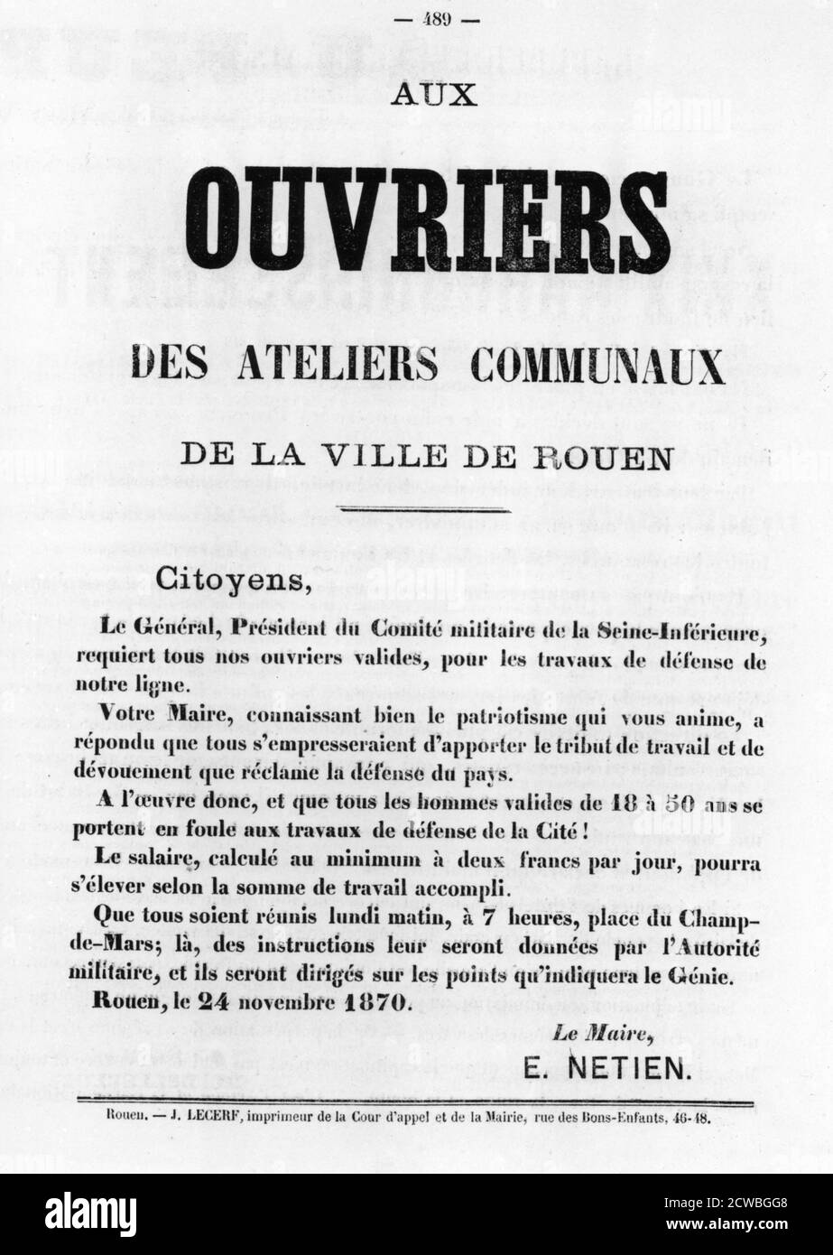 Ouvriers, da manifesti politici francesi della comune di Parigi, maggio 1871. Foto Stock