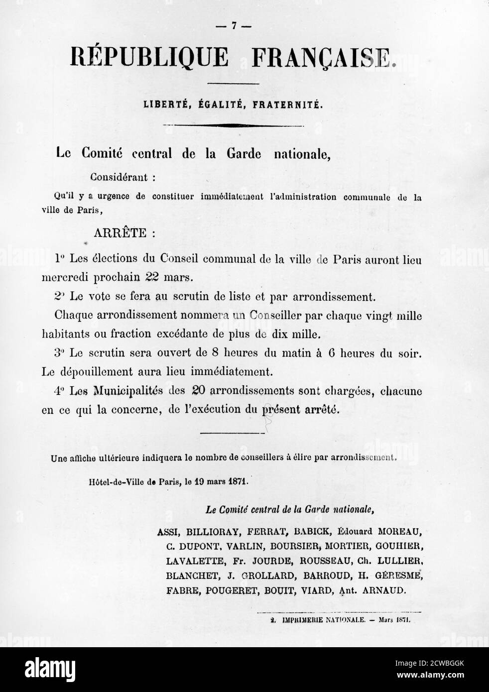 Le Comite Central de la Garde Nationale, da manifesti politici francesi del comune di Parigi, maggio 1871. Foto Stock