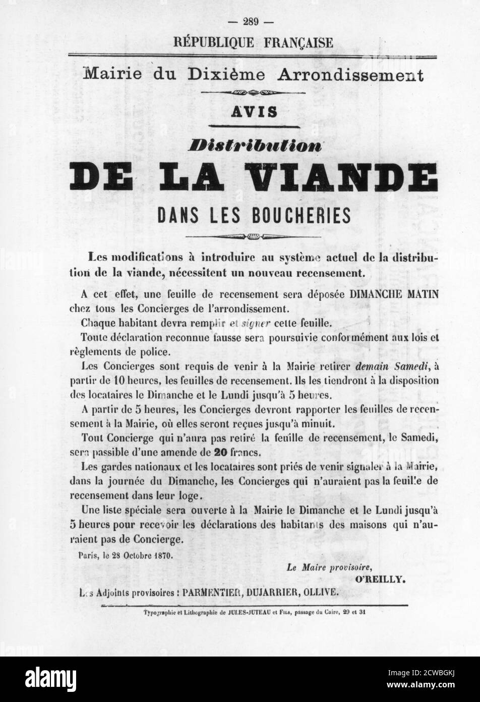 De la Viande, da manifesti politici francesi del comune di Parigi, maggio 1871. Foto Stock