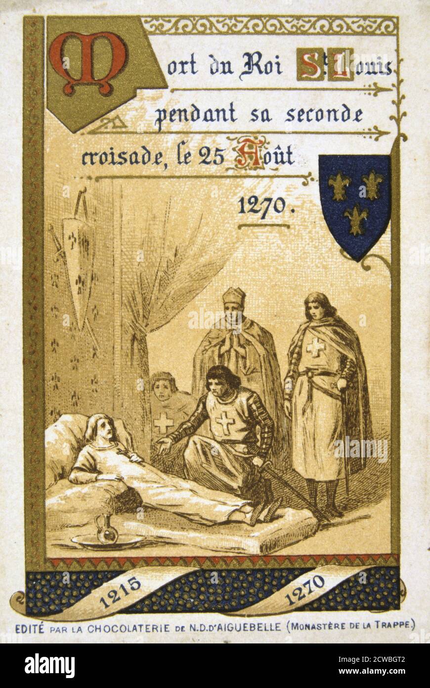 Scena di vita di Bertrand du Guesclin, (xix secolo). La morte di San Luigi, re di Francia (1215-1270) durante la seconda Crociata, 25 agosto 1270. Bertrand du Guesclin (c1320-1380) è entrato al servizio di Carlo di Blois, duca della Bretagna, la lotta contro l'invasore inglese. Egli è stato nominato cavaliere nel 1354 e poi servito il re Carlo V di Francia che ha fatto di lui il tenente della Normandia e conte di Longueville. In occasione della battaglia di Auray (1364), Du Guesclin fu riscattato dopo essere stato fatto prigioniero dagli inglesi, e il led di mercenari in Spagna dove ha lottato per Enrico di Trastamara contro la sua metà-bro Foto Stock