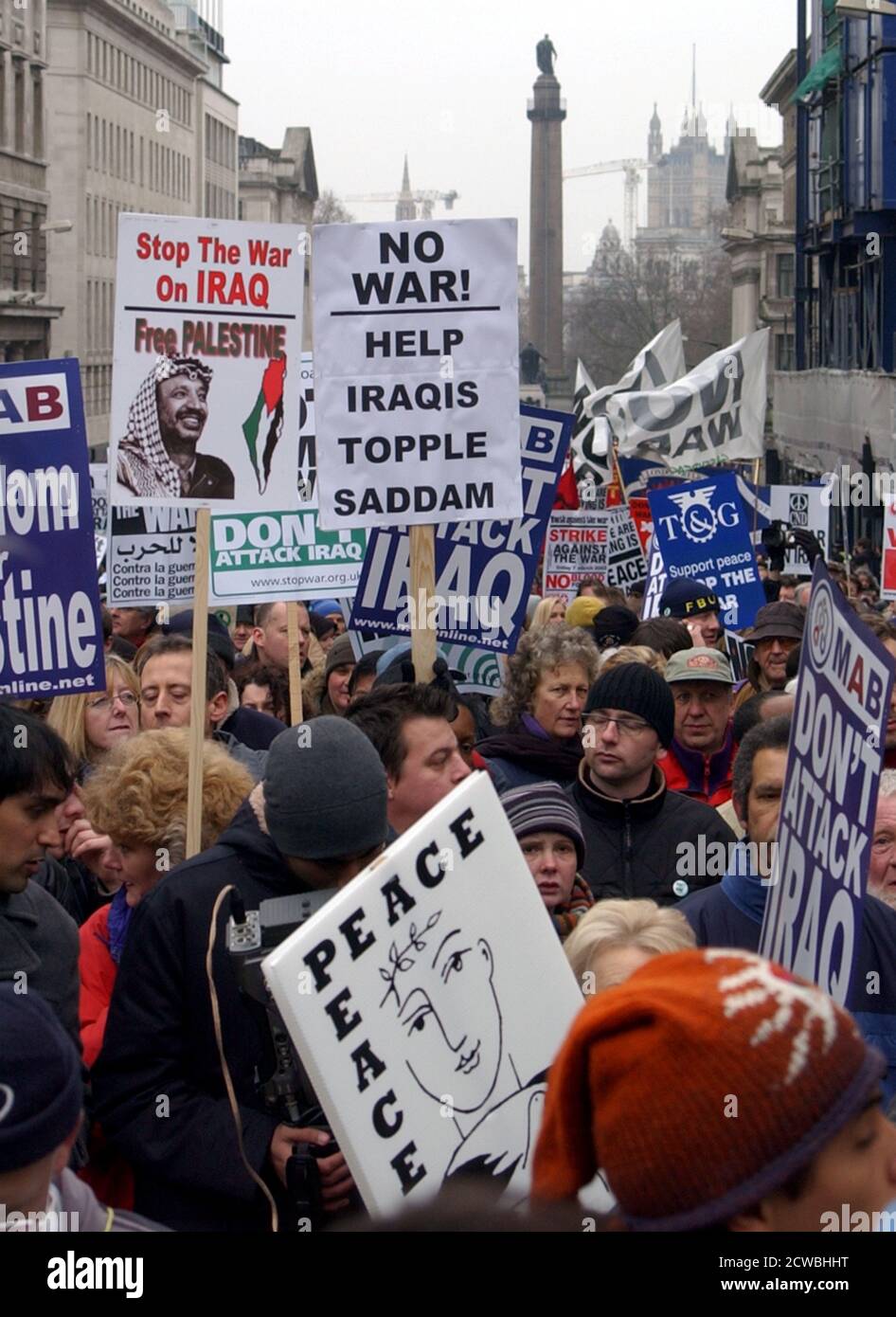Fotografia scattata durante un raduno della guerra anti-Iraq nel 2003 Foto Stock