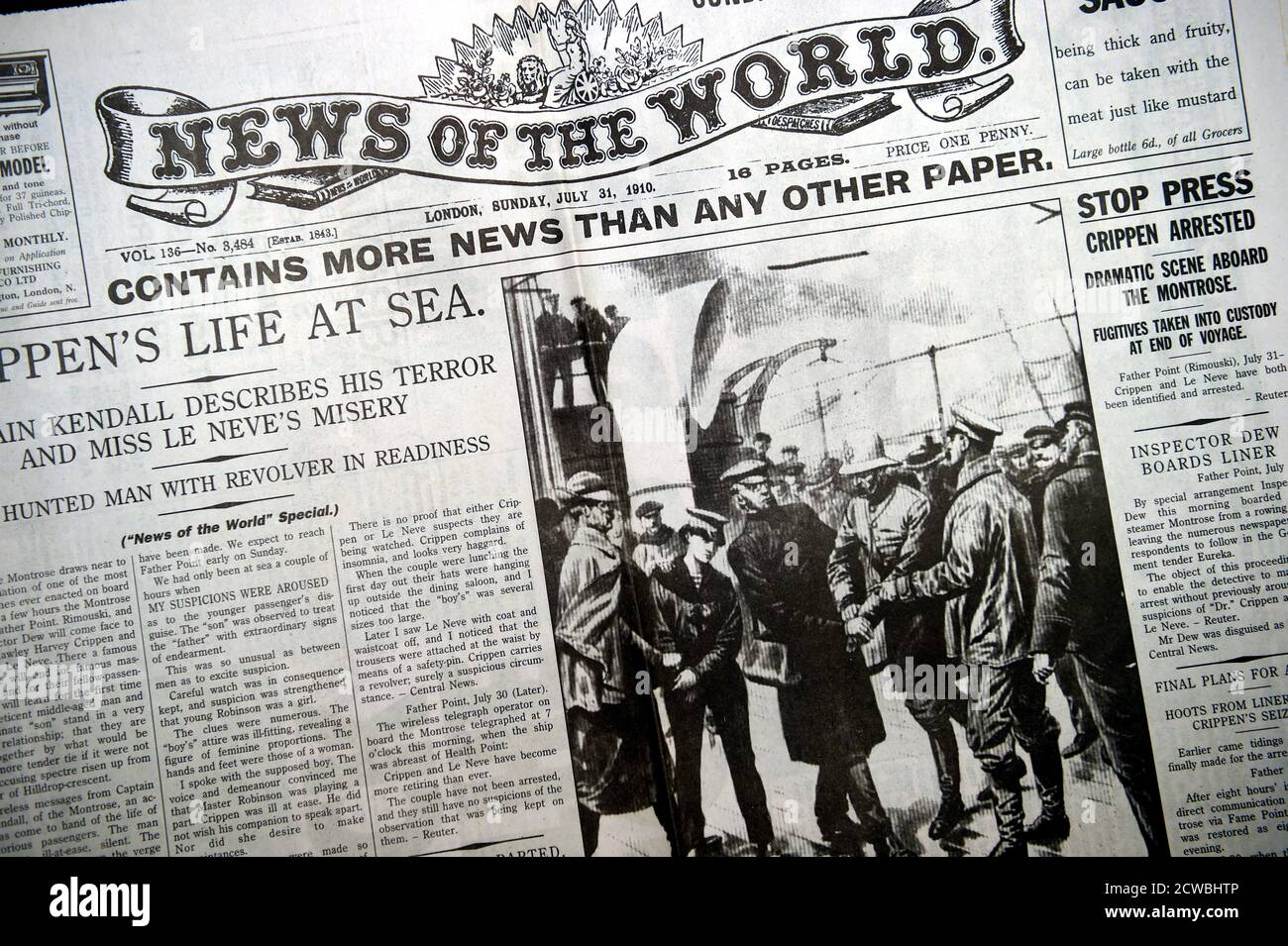 Prima pagina dell'edizione della domenica sera delle News Del mondo del 31 luglio 1910 Foto Stock