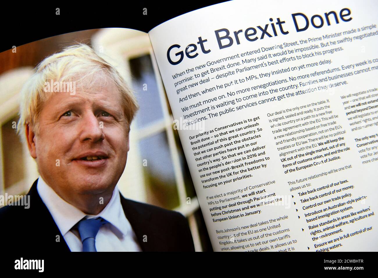 Manifesto del partito conservatore per le elezioni generali del 2019 Foto Stock