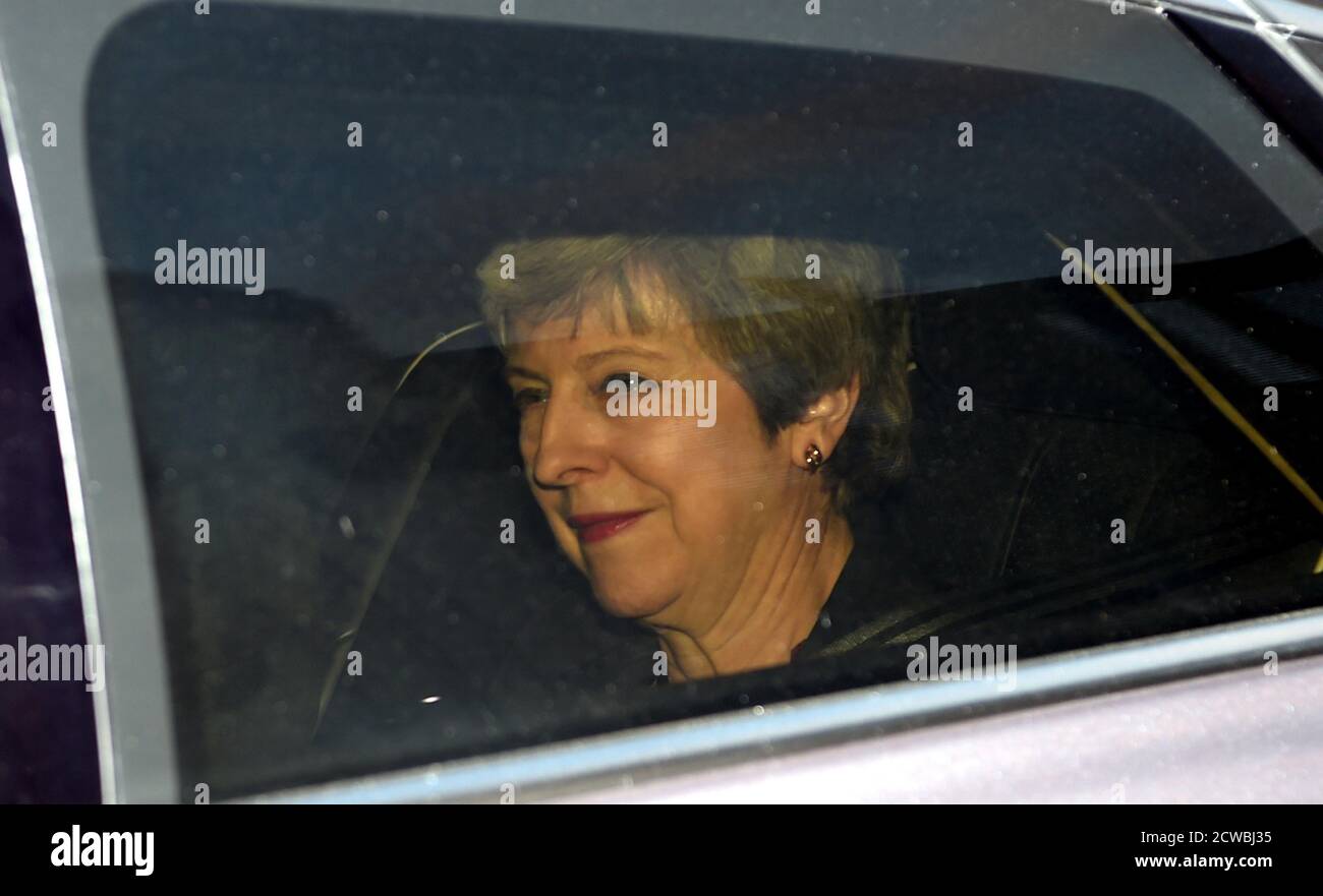 Fotografia di Theresa May. Theresa Mary May (1956-) un politico britannico che ha servito come primo ministro del Regno Unito e leader del Partito conservatore dal 2016 al 2019. Dal 2010 al 2016 è stato segretario d'patria ed è membro del Parlamento per Maidenhead dal 1997 Foto Stock