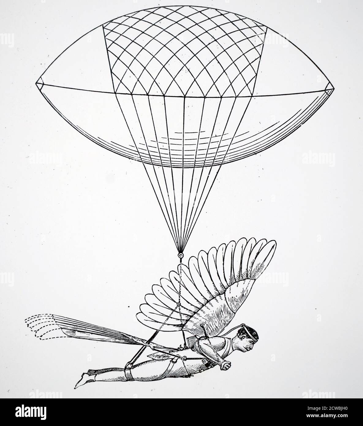 Incisione raffigurante il metodo di Ruben Jasper Spalding di un azionamento elettrico ornitopter Foto Stock