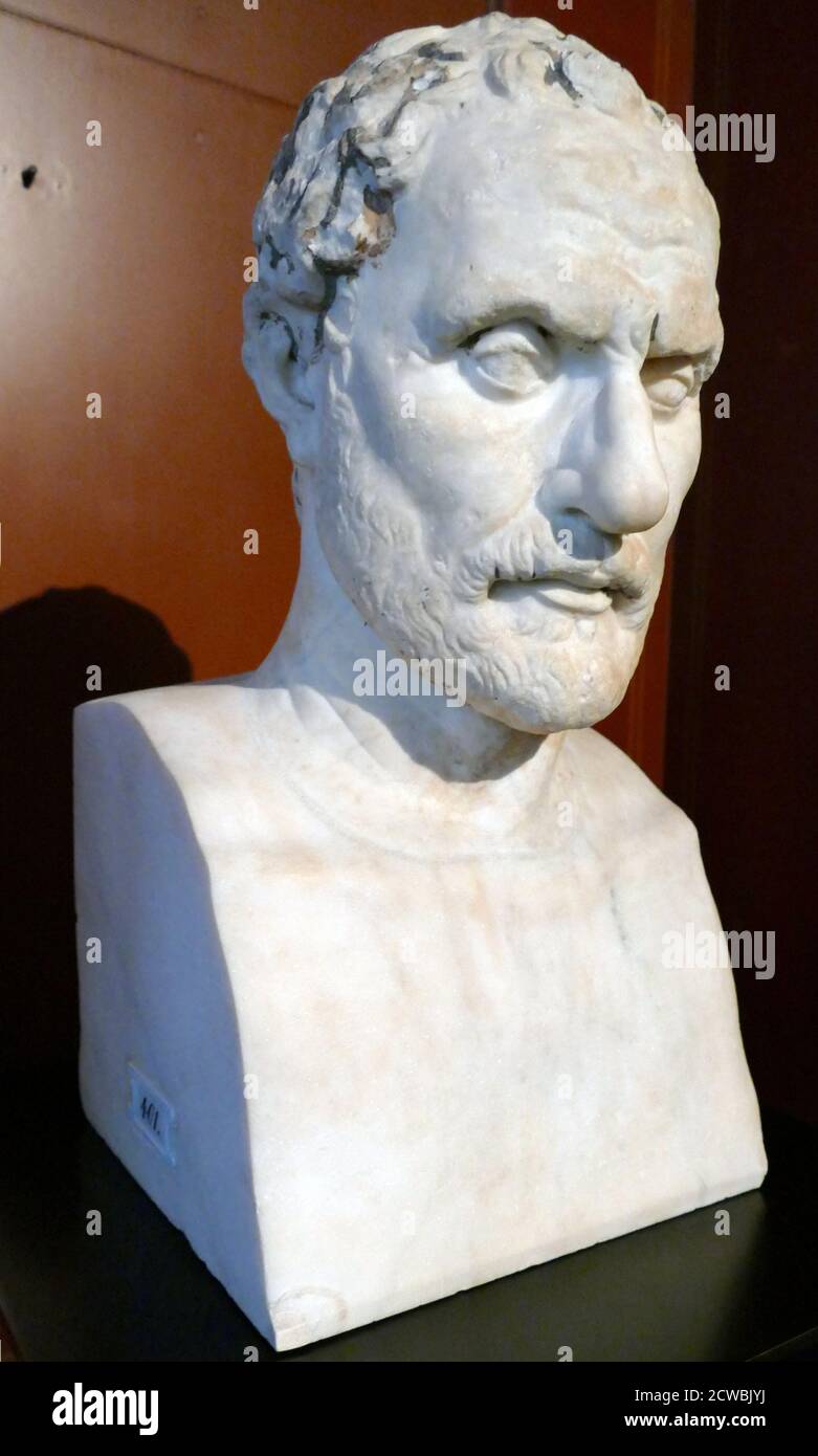 Ritratto in marmo dell'oratore ateniese Demosthenes (384-322 a.C.) Foto Stock