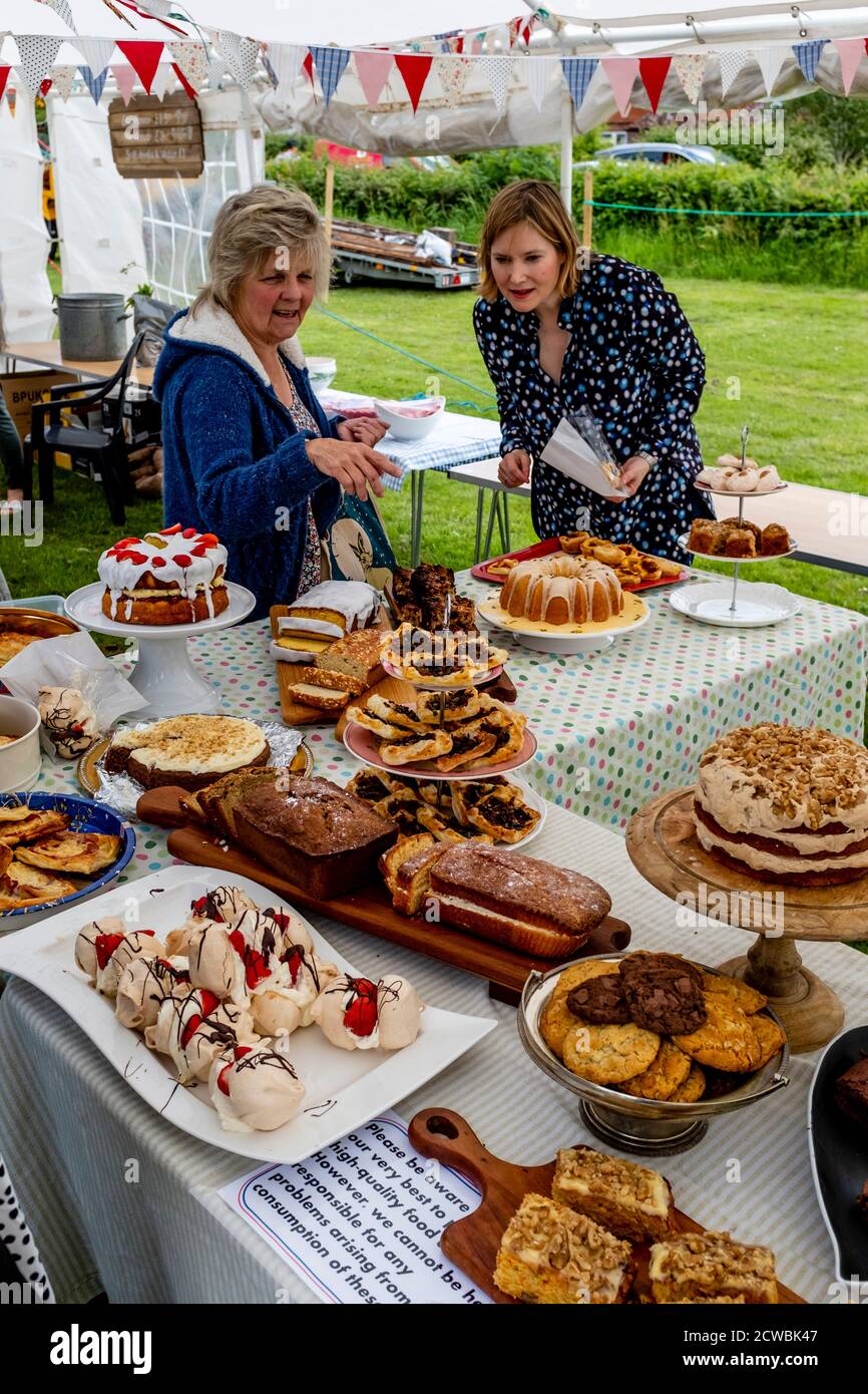 Una tipica stalla di torta al High Hurstwood Village Fete, High Hurstwood, East Sussex, UK. Foto Stock