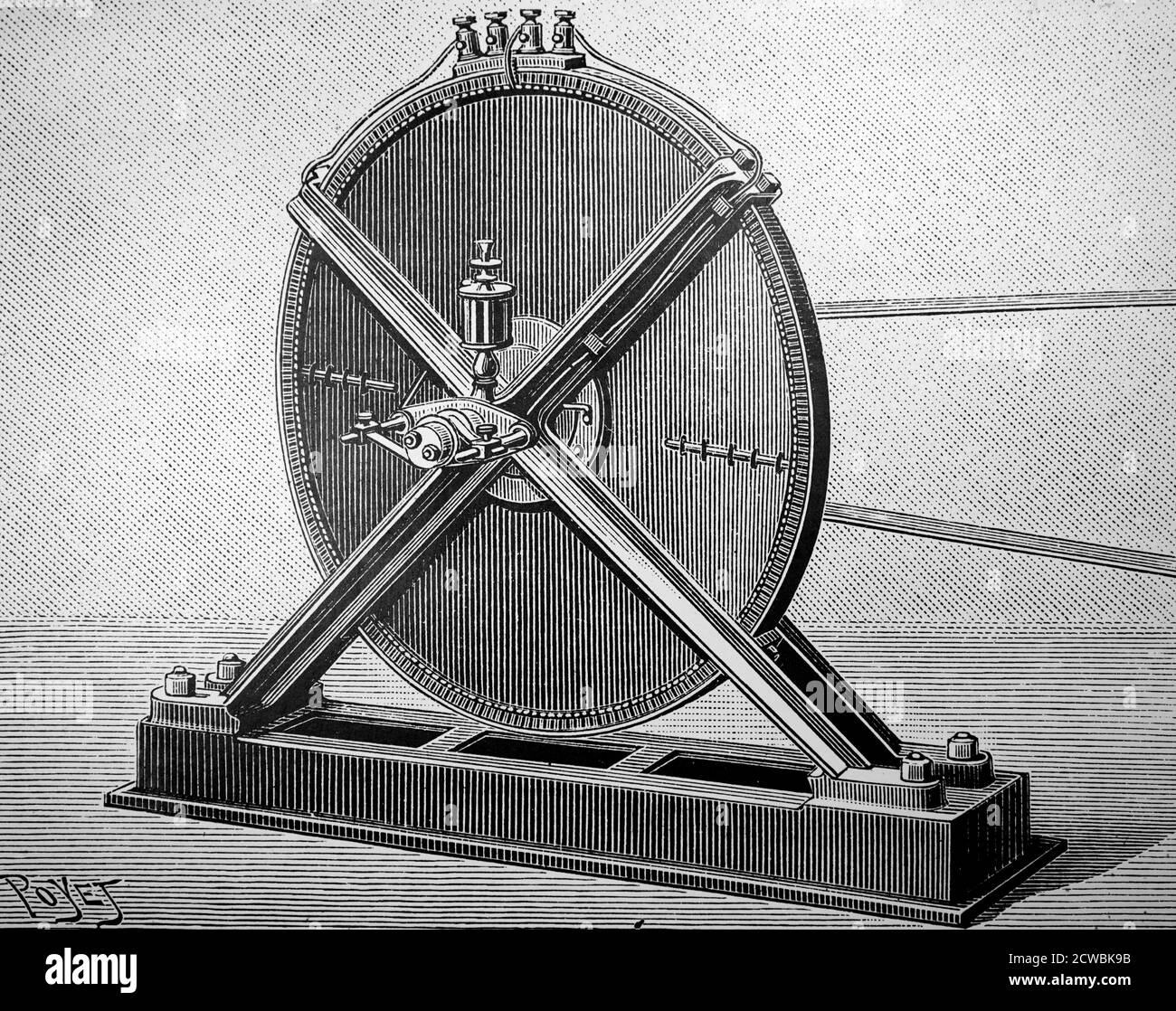 Incisione raffigurante l'alternatore ad alta frequenza di Nikola Tesla Foto Stock