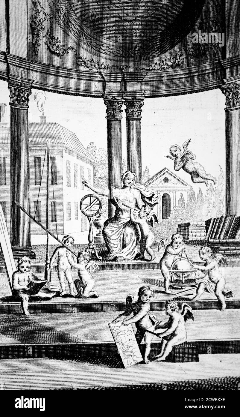 Frontespizio allegorico intitolato 'apprendimento, ragione e arte' Foto Stock