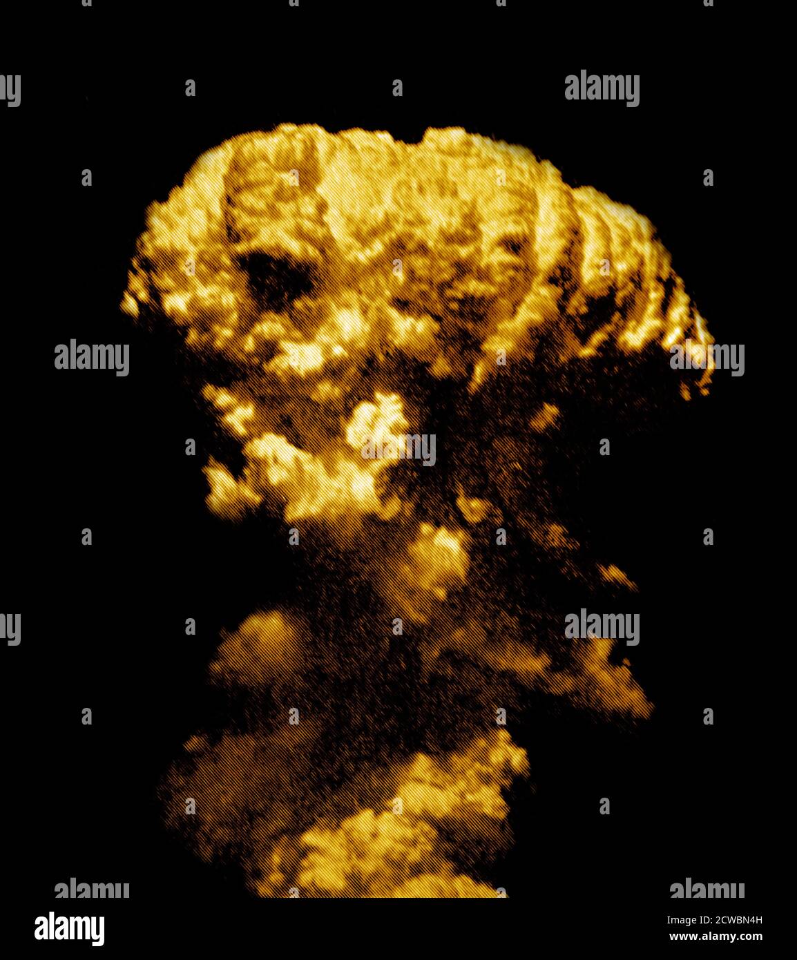 Fotografia in bianco e nero della seconda guerra mondiale (1939-1945) che mostra la detonazione della bomba atomica su Hiroshima il 6 agosto 1945. Foto Stock