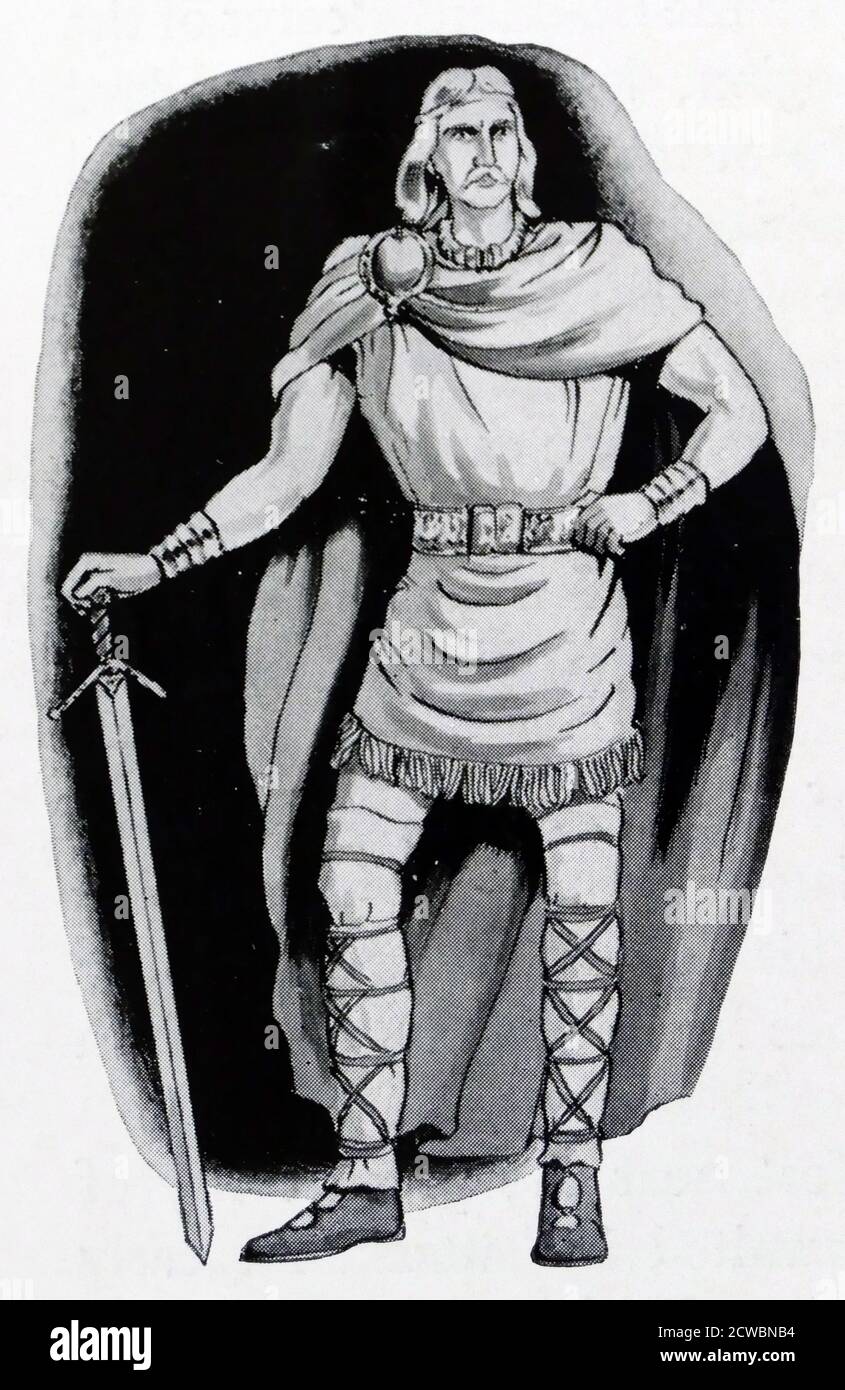 Illustrazione raffigurante Caratacus, un capo britannico del i secolo d.C. della tribù Catuvellauni, che guidò la resistenza britannica alla conquista romana. Foto Stock