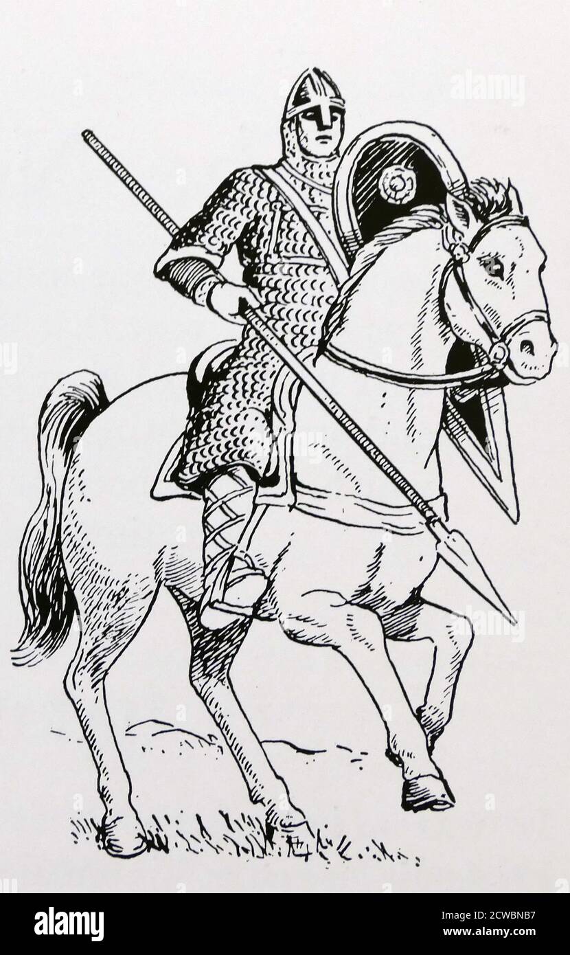 Illustrazione raffigurante un cavaliere normanno montato del XI secolo Foto Stock