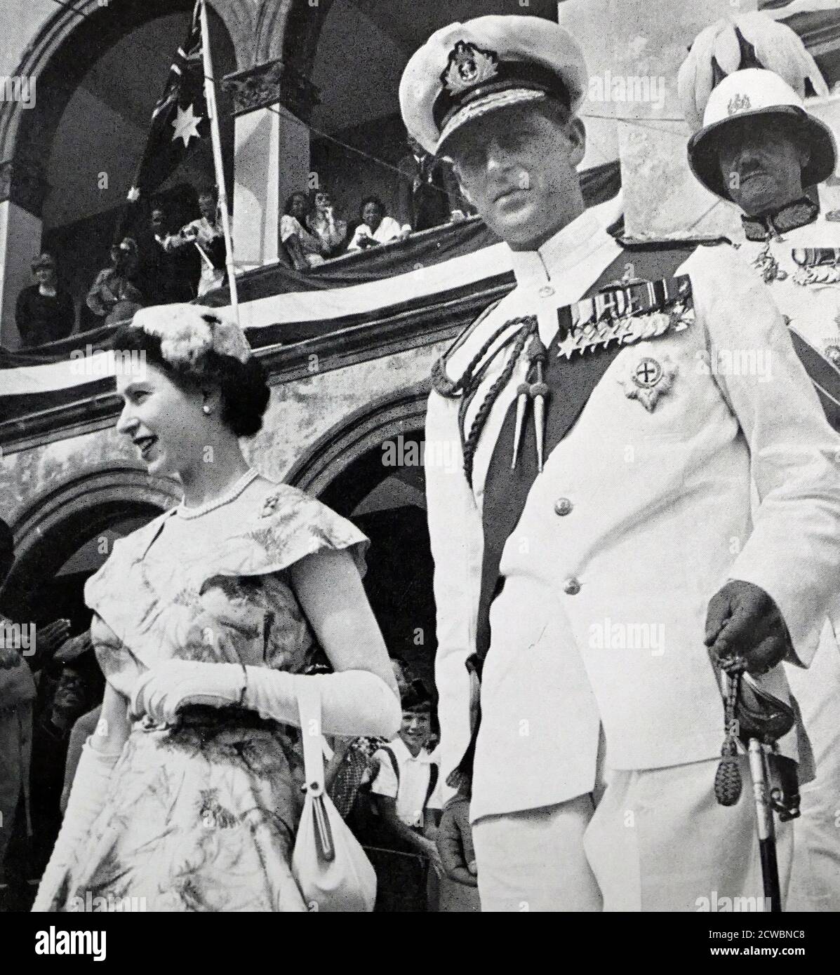La regina Elisabetta II e il principe Filippo, visitarono Gibilterra nel maggio 1954 Foto Stock