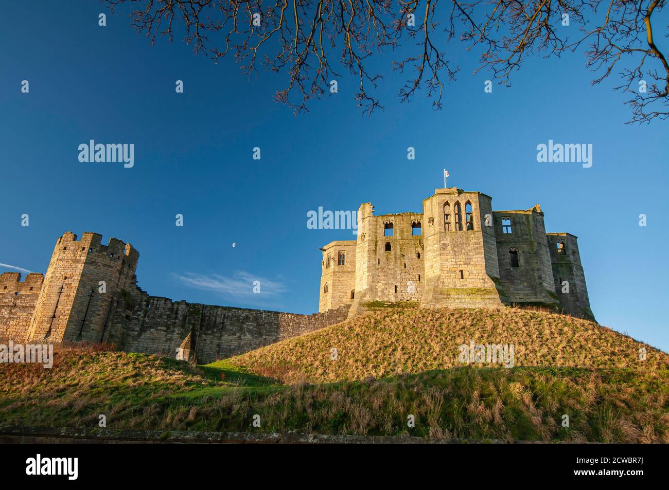 Castello medievale di Warkworth Warkworth, Morpeth. Northumberland. Inghilterra Regno Unito. Foto Stock