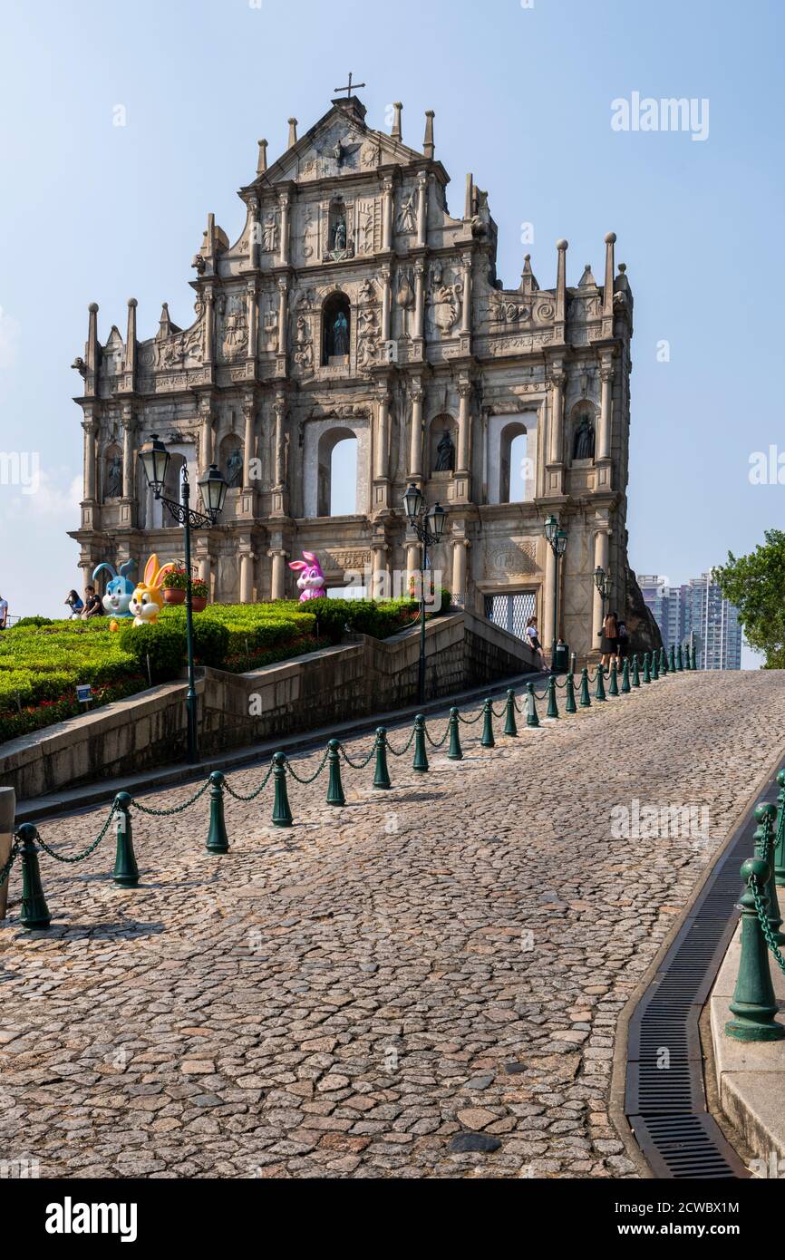 Facciata della Cattedrale di San Paolo a Macao. Foto Stock