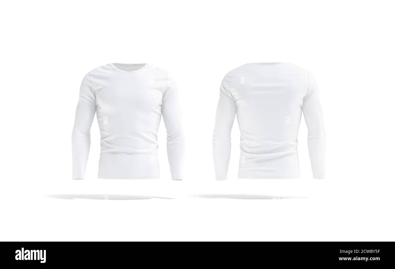 Maglietta bianca a manica lunga bianca, mockup, vista frontale e posteriore Foto Stock