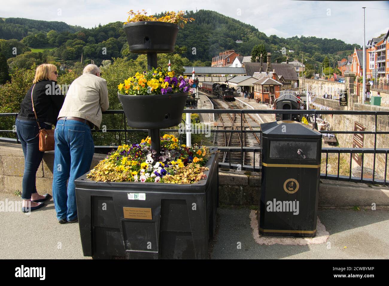 Llangollen Heritage stazione ferroviaria dal ponte Foto Stock