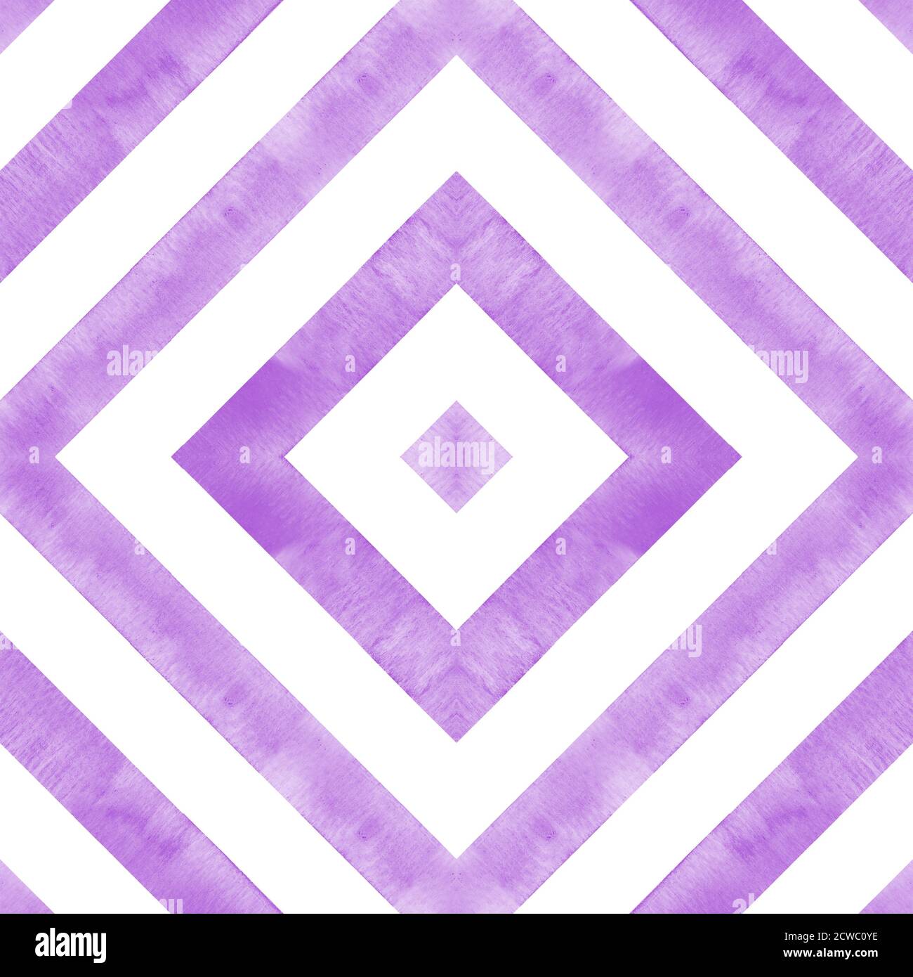 Watercolor geometrico rombi quadrati senza cuciture motivo. Strisce viola su sfondo bianco. Acquerello disegno a mano a strisce texture. Stampare per i des di tessuto Foto Stock