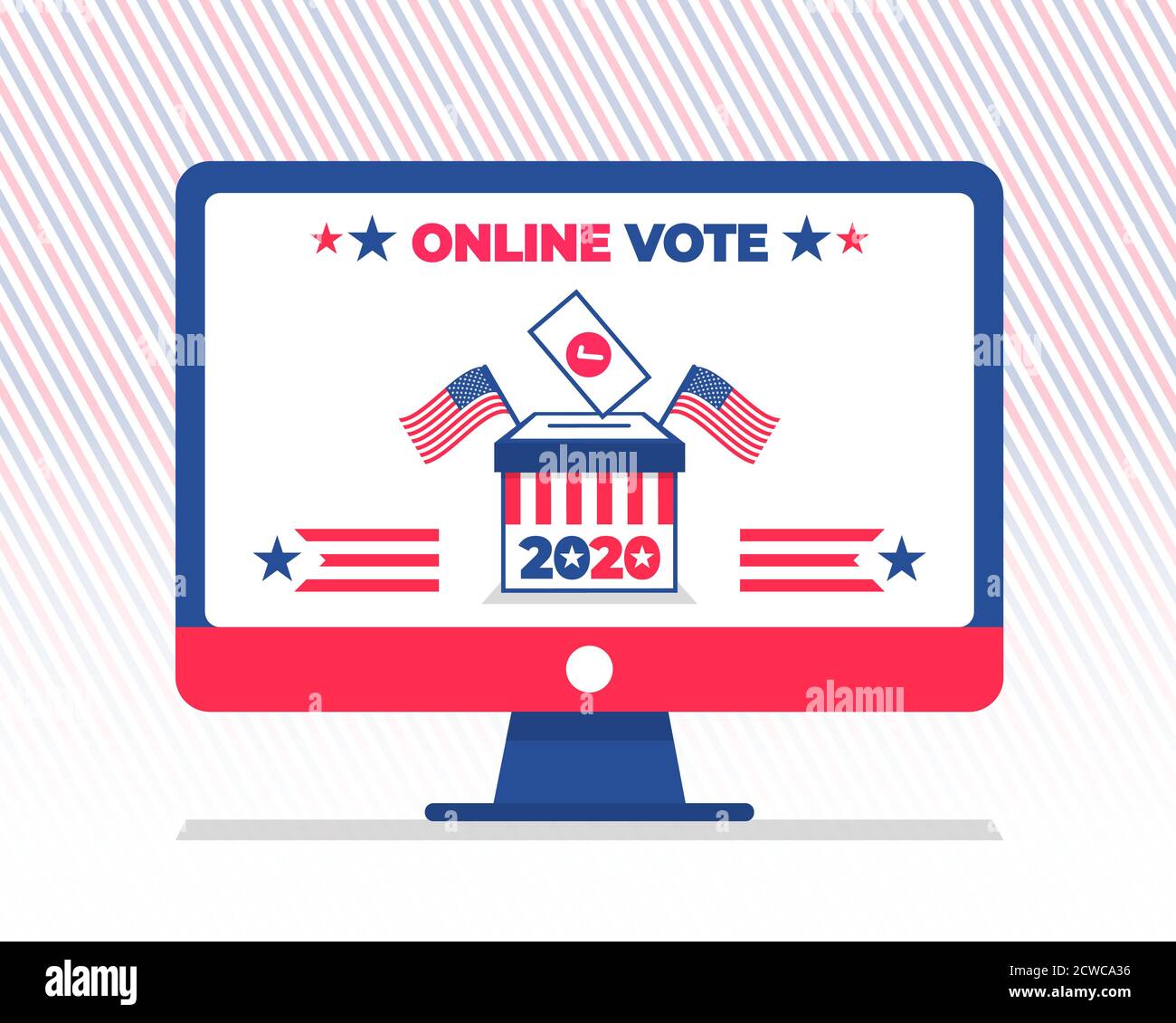 Schermo del computer pronto a votare online per le elezioni presidenziali americane del 2020. Concetto di voto elettronico Illustrazione Vettoriale