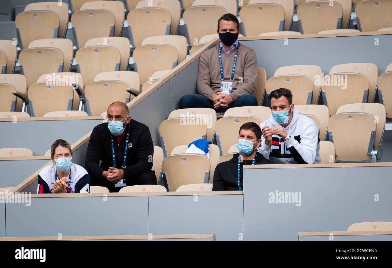 Parigi, Francia. 29 settembre 2020. Team Pliskova durante il primo round al Roland Garros 2020, torneo di tennis Grand Slam, il 29 settembre 2020 allo stadio Roland Garros di Parigi, Francia - Photo Rob Prange / Spain DPPI / DPPI Credit: LM/DPPI/Rob Prange/Alamy Live News Foto Stock