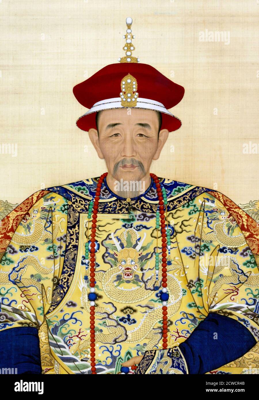 Ritratto dell'Imperatore Kangxi (nome Xuanye, 1654-1722), inchiostro su carta. Kangxi fu il quarto imperatore della dinastia Qing. Foto Stock