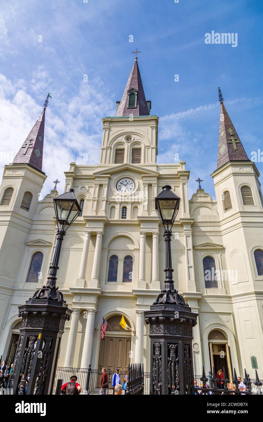 Cattedrale di St. Louis a Jackson Square nel quartiere francese di New Orleans, Louisiana, USA Foto Stock