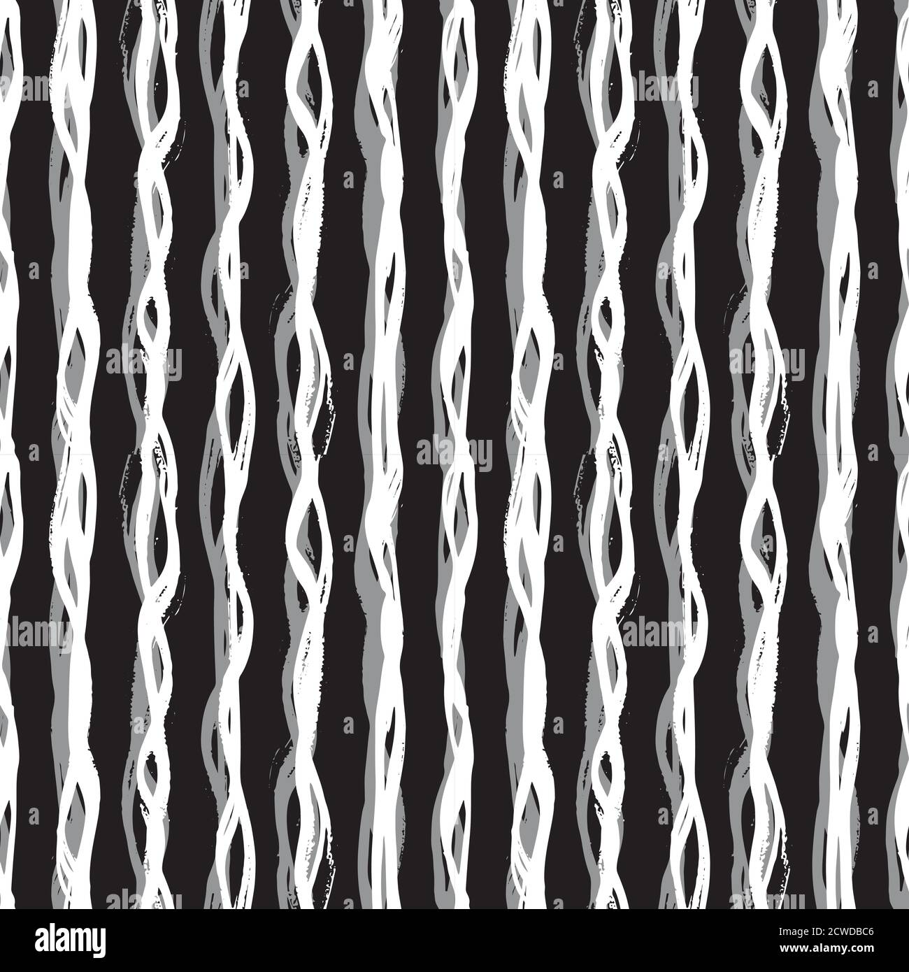 Disegno astratto della linea ondulata della penna a pennello. Striscia verticale vettoriale geometrica irregolare senza cuciture su sfondo bianco. Adatto per prodotti moderni, packaging, progetti grafici, concept design. Illustrazione Vettoriale
