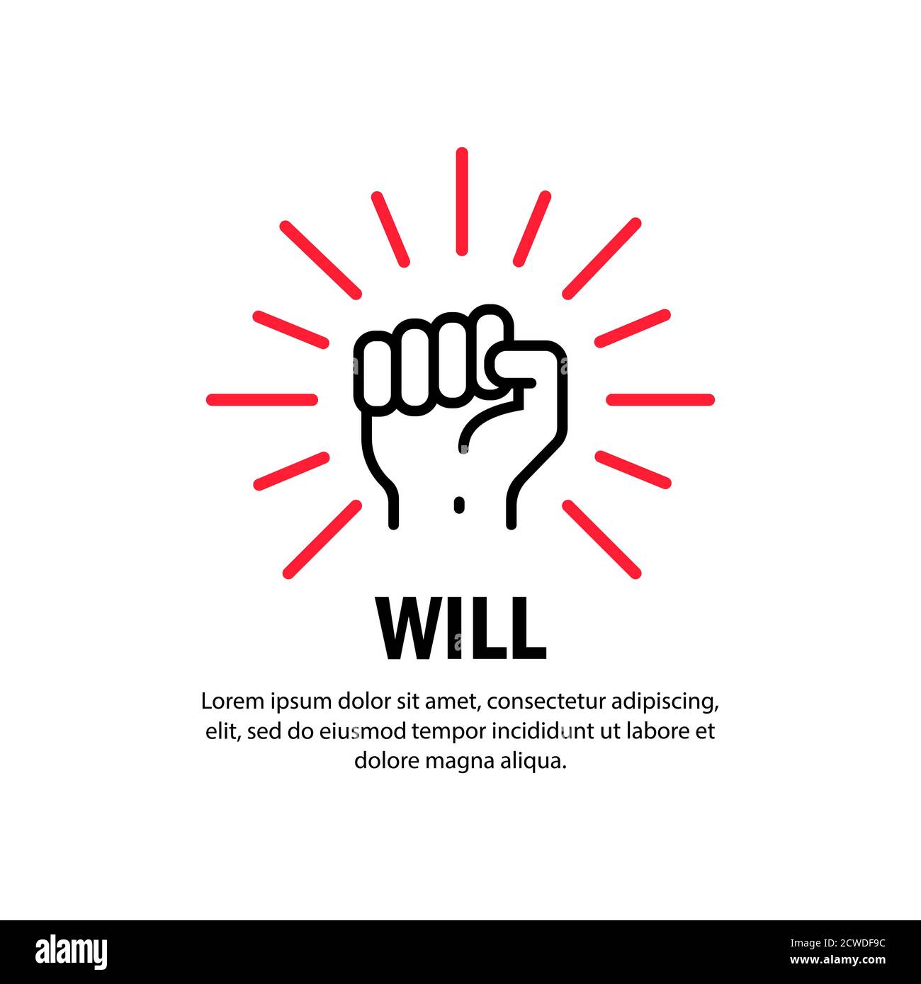 Icona di concetto di volontà. Mano sollevata. Vettore su sfondo bianco isolato. EPS 10 Illustrazione Vettoriale