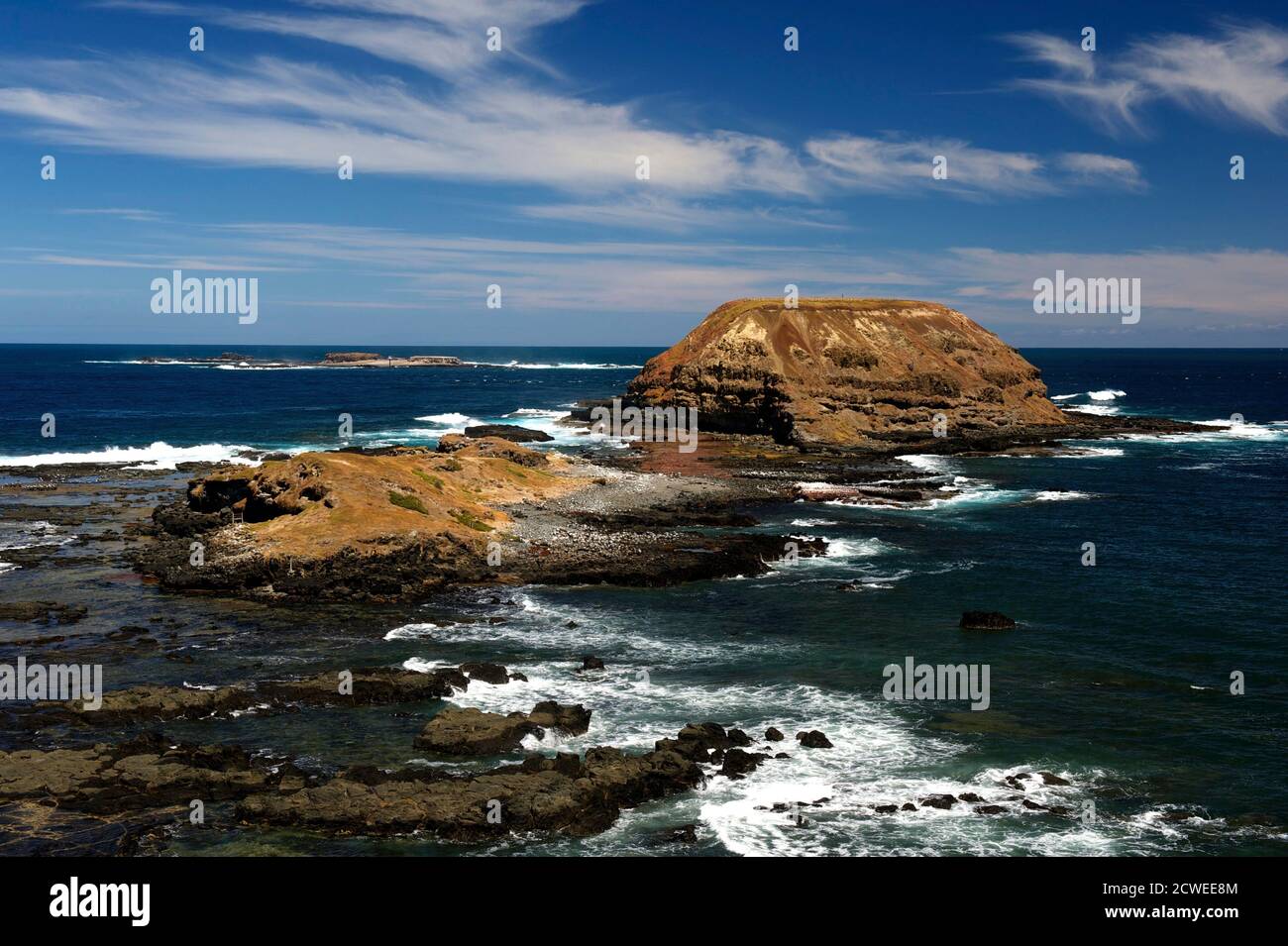 I Nobbies sulla costa meridionale di Phillip Island, in una giornata di sole a Victoria, Australia Foto Stock