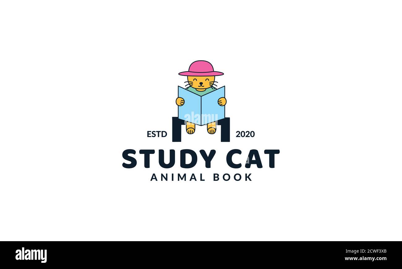 illustrazione carino cartoon gatto gattino gattino leggere libro logo icona vettore Illustrazione Vettoriale
