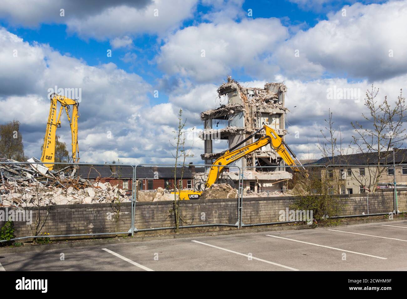 Demolizione in corso dell'ex edificio della polizia Bury su Irwell Street, Bury, Greater Manchester. Foto Stock