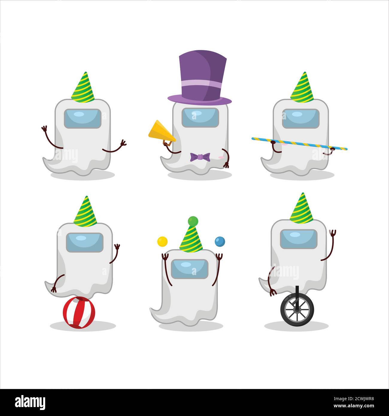 Personaggio cartoon di fantasma tra noi bianco con vari circo mostra Illustrazione Vettoriale