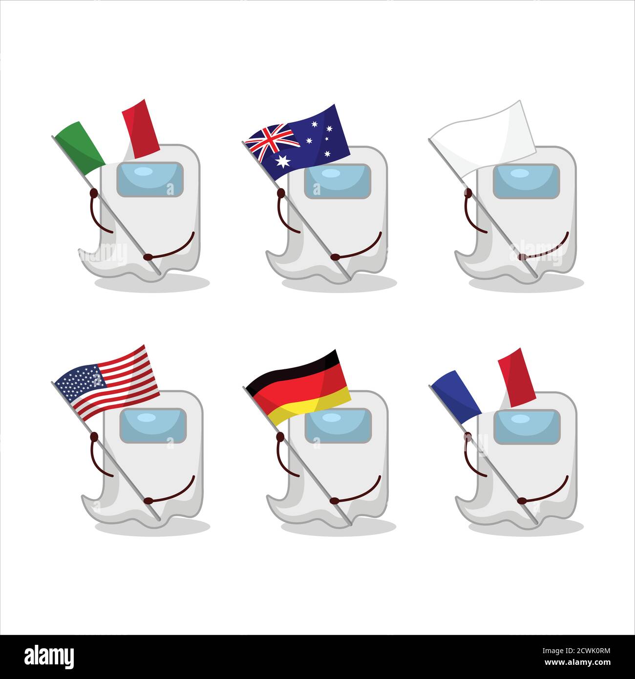 Ghost Among US cartoon bianco portare le bandiere di vari paesi Illustrazione Vettoriale