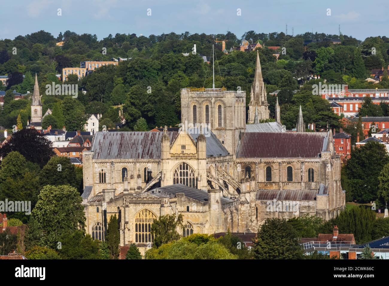 Inghilterra, Hampshire, Winchester, City Skyline e Cattedrale Foto Stock